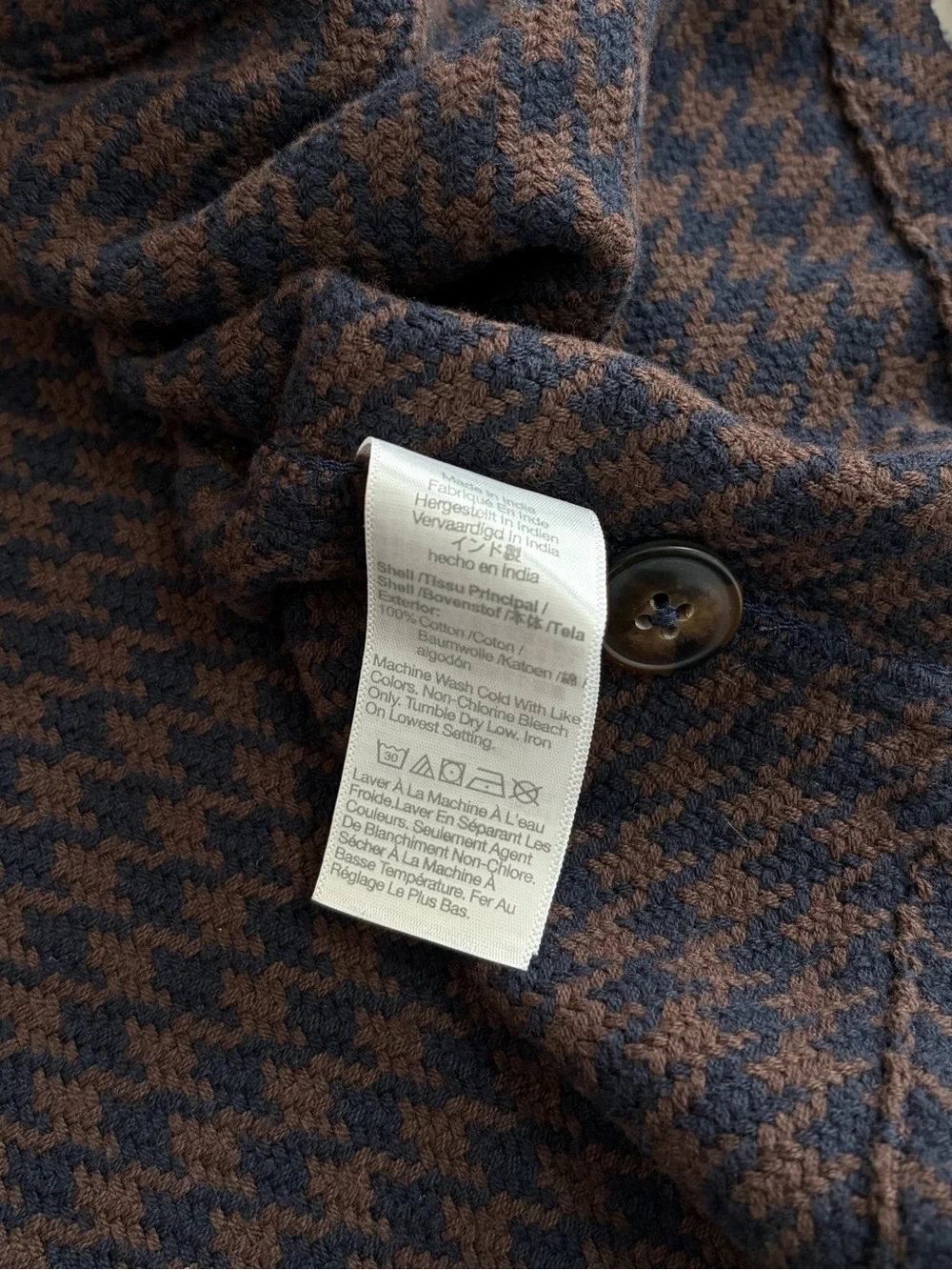Madewell Men’s Brown & Navy Houndstooth Button-Up Shirt Jacket Small Easy Fit